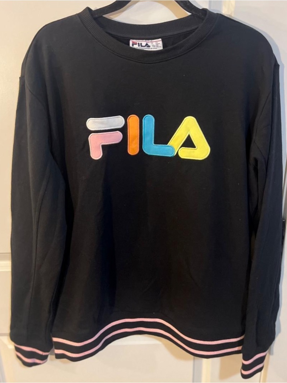 Fila Black & Candy Pink Pullover Sweatshirt W/ Embroidered Logo